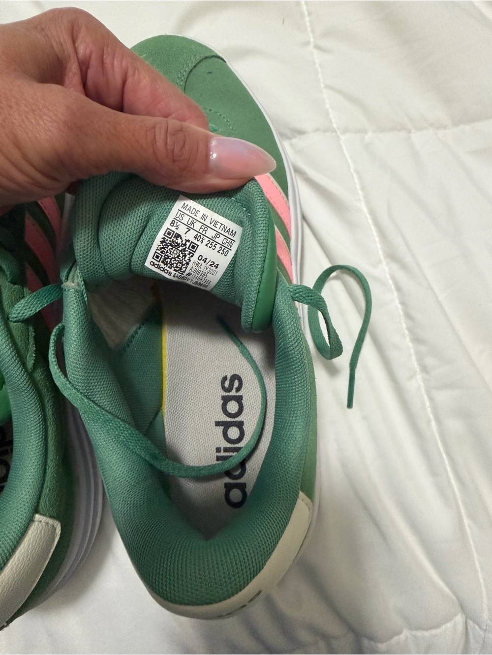 adidas Green Sneakers with Pink Stripes - Women's Lace-Up Casual - Picture 5 of 7